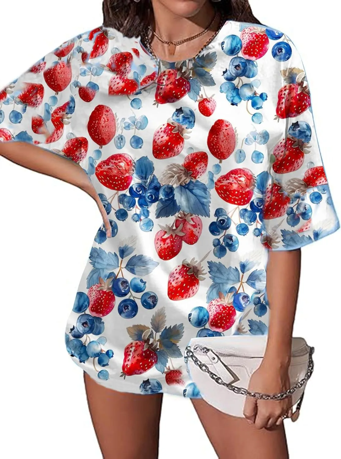 Womens Oversized T Shirts Strawberry Fruit Graphic Tees Summer Casual Loose Beach Vacation 2025 Clothes Tops