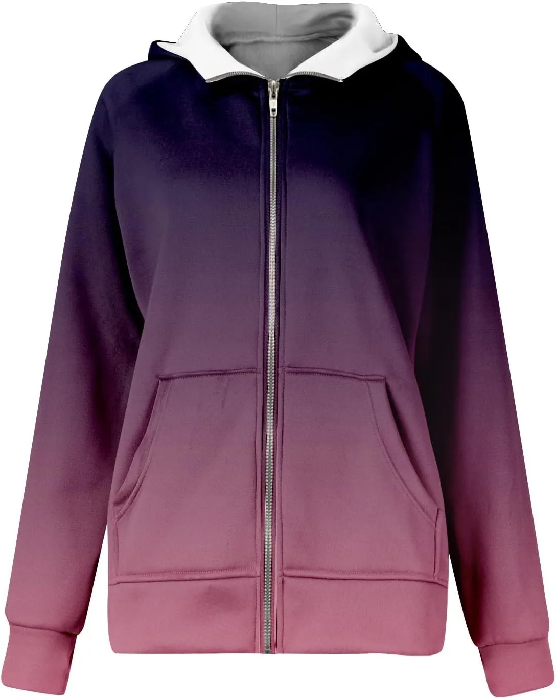 Womens Plus Size Sweatshirt Full Zipper Long Sleeve Coats Thumb Hole Zip Up Hoodie Solid Color Pullover with Pockets