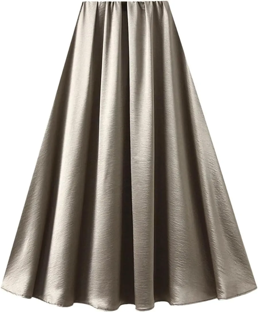 Women's Satin A-Line Skirt Casual High Waist Fashion Summer Beach Holiday Midi Skirt