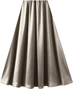Women's Satin A-Line Skirt Casual High Waist Fashion Summer Beach Holiday Midi Skirt