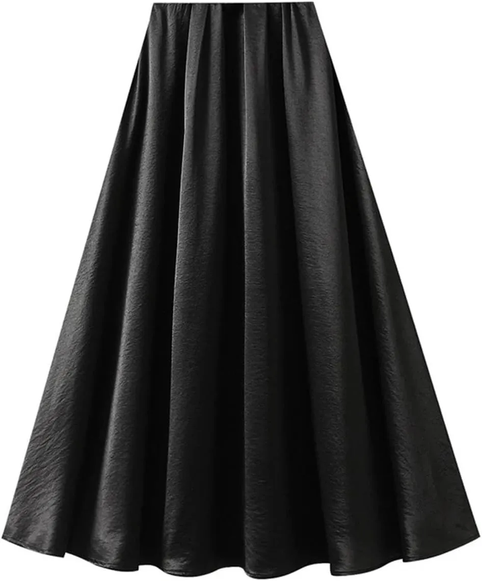 Women's Satin A-Line Skirt Casual High Waist Fashion Summer Beach Holiday Midi Skirt