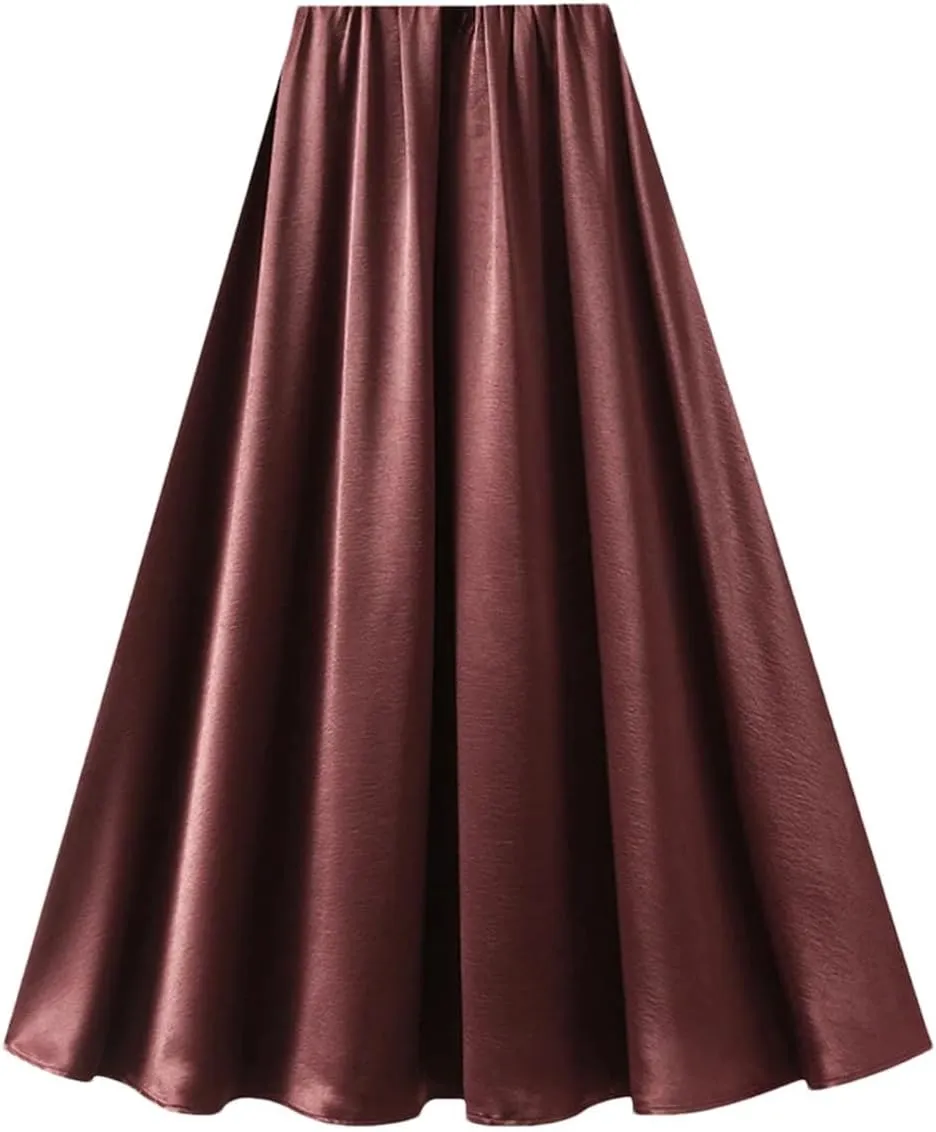 Women's Satin A-Line Skirt Casual High Waist Fashion Summer Beach Holiday Midi Skirt