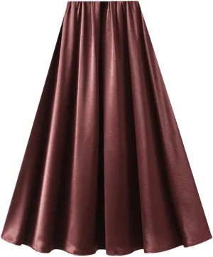 Women's Satin A-Line Skirt Casual High Waist Fashion Summer Beach Holiday Midi Skirt