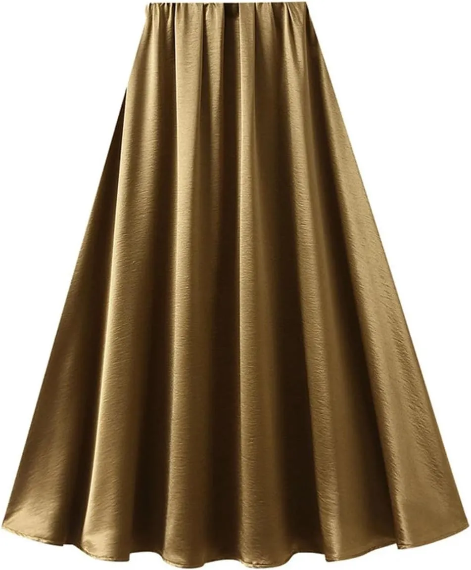 Women's Satin A-Line Skirt Casual High Waist Fashion Summer Beach Holiday Midi Skirt