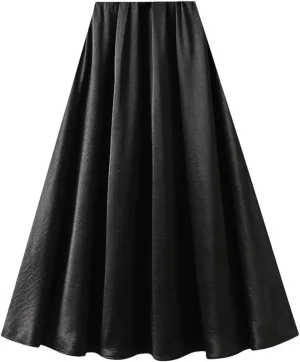 Women's Satin A-Line Skirt Casual High Waist Fashion Summer Beach Holiday Midi Skirt