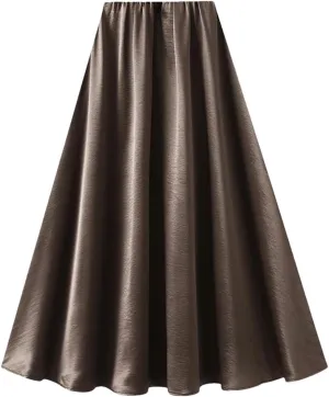 Women's Satin A-Line Skirt Casual High Waist Fashion Summer Beach Holiday Midi Skirt