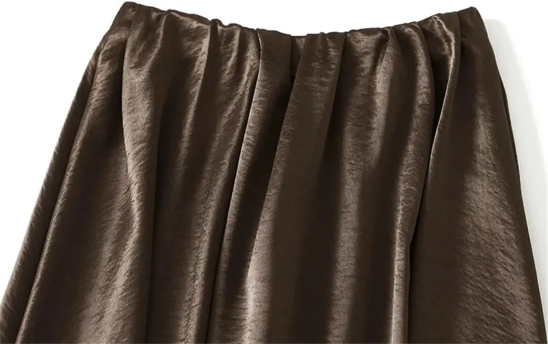 Women's Satin A-Line Skirt Casual High Waist Fashion Summer Beach Holiday Midi Skirt