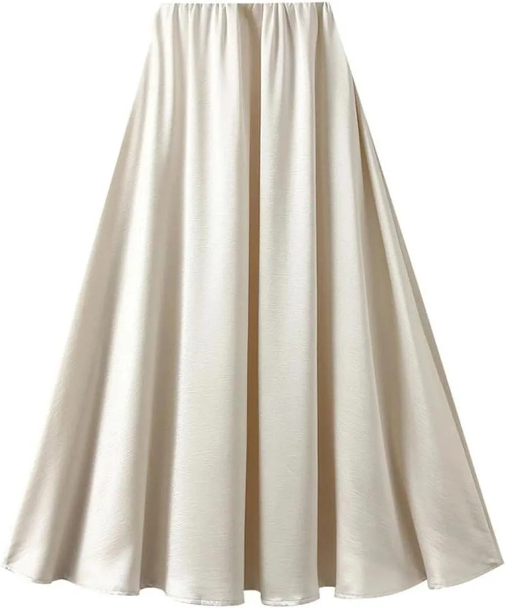 Women's Satin A-Line Skirt Casual High Waist Fashion Summer Beach Holiday Midi Skirt
