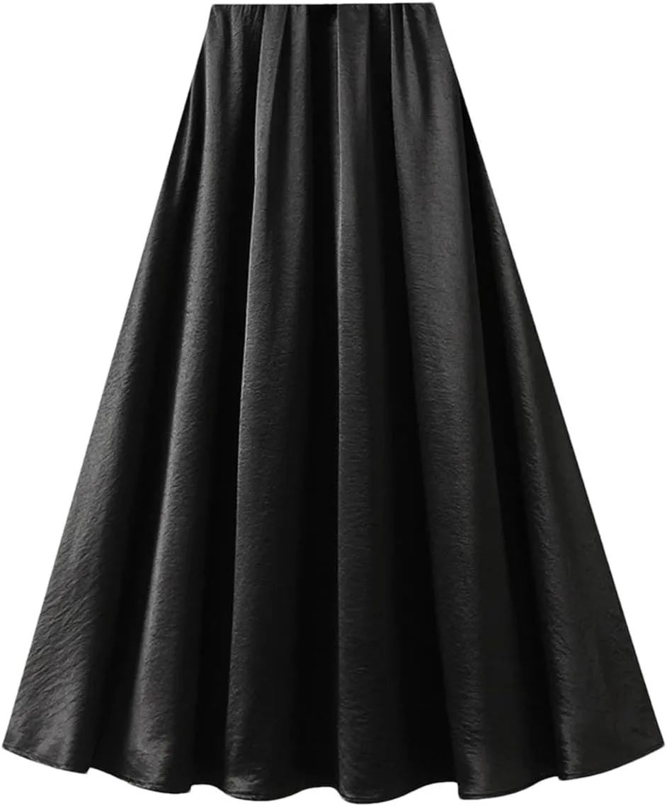 Women's Satin A-Line Skirt Casual High Waist Fashion Summer Beach Holiday Midi Skirt