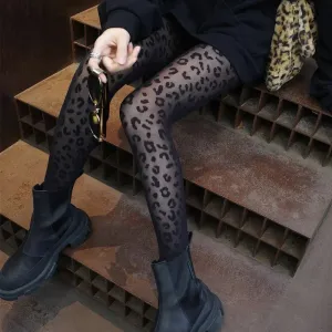 Womens Sexy Thin Transparent Leopard Print Sheer Tights | Gothic Vintage Seamless Pantyhose