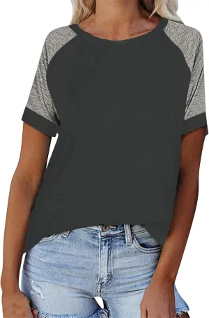 Women's Short Raglan Sleeve T-Shirts Trendy Casual Color Block Crewneck Tops Daily Outdoor Loose Fit Spring Shirts