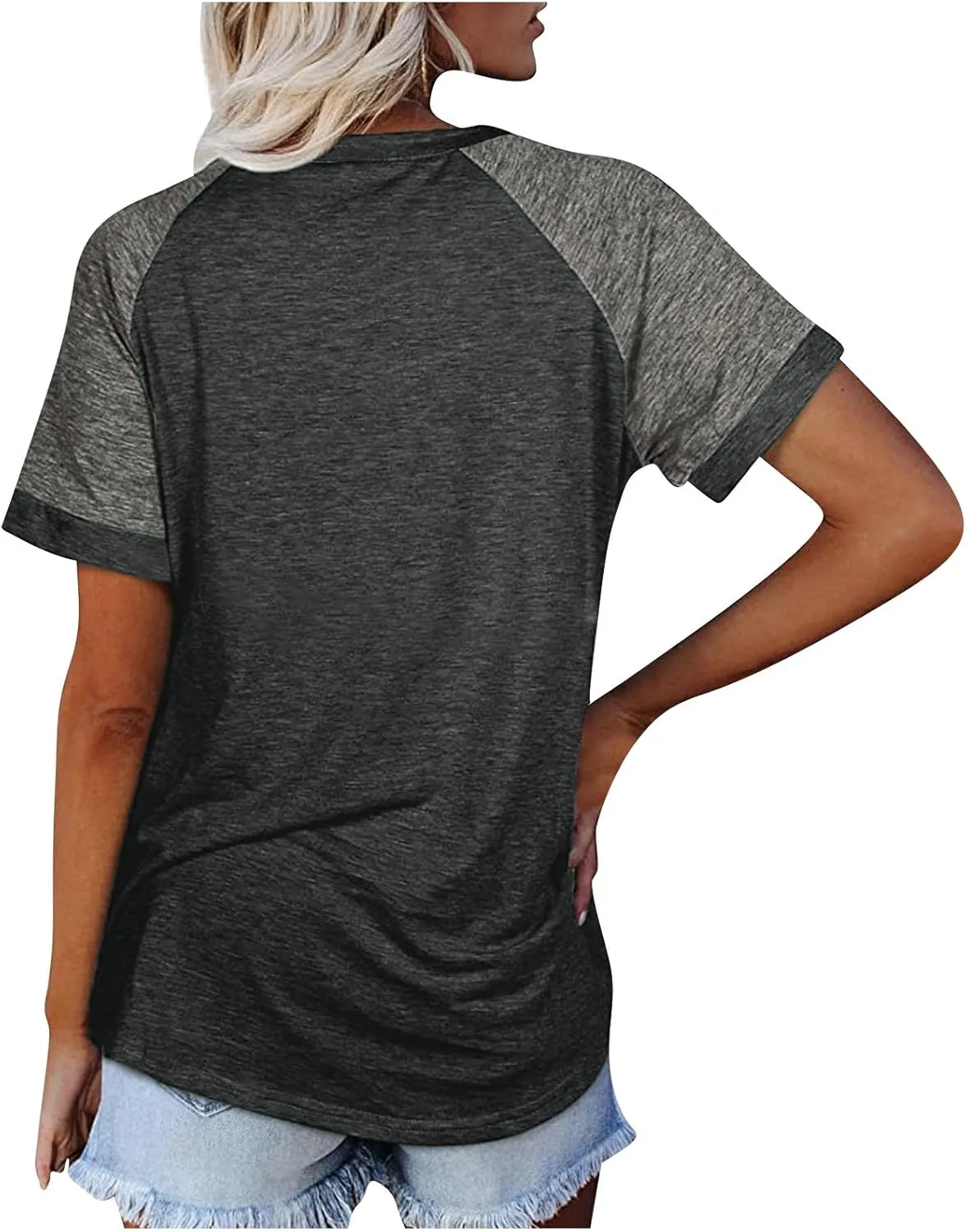 Women's Short Raglan Sleeve T-Shirts Trendy Casual Color Block Crewneck Tops Daily Outdoor Loose Fit Spring Shirts