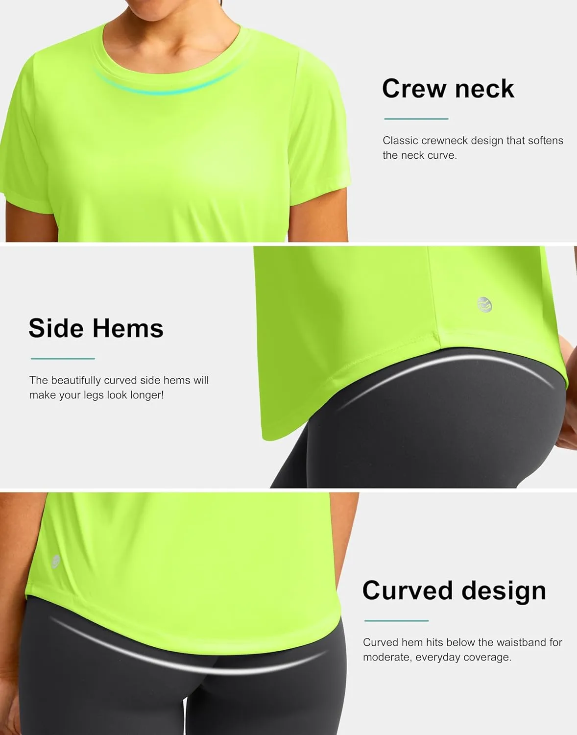 Women's Short Sleeve Workout Shirts Breathable UPF 50  Sun Protection T-Shirts Quick Dry Gym Running Hiking Tops
