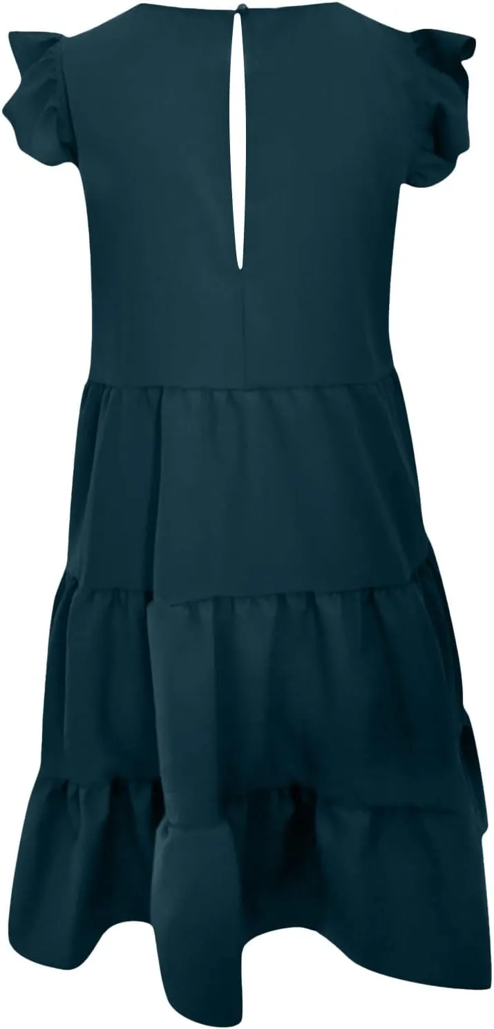 Womens Summer Ruffle Cap Sleeve T Shirt Dress Layers Crewneck Mini Dresses Casual Flowy Tiered Boho Beach Sundress