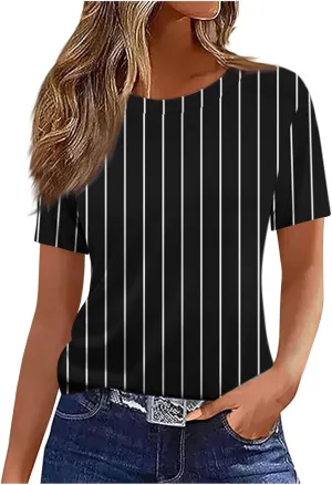 Womens Summer Tops 2025 Crew Neck Short Sleeve T Shirts Dressy Casual Blouses Cute Printed Tees Loose Trendy Outfits