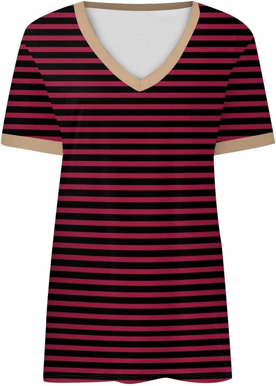 Womens Summer Tops Dressy Casual V Neck Short Sleeve Striped Color Block T Shirts Daily Going Out Blouses