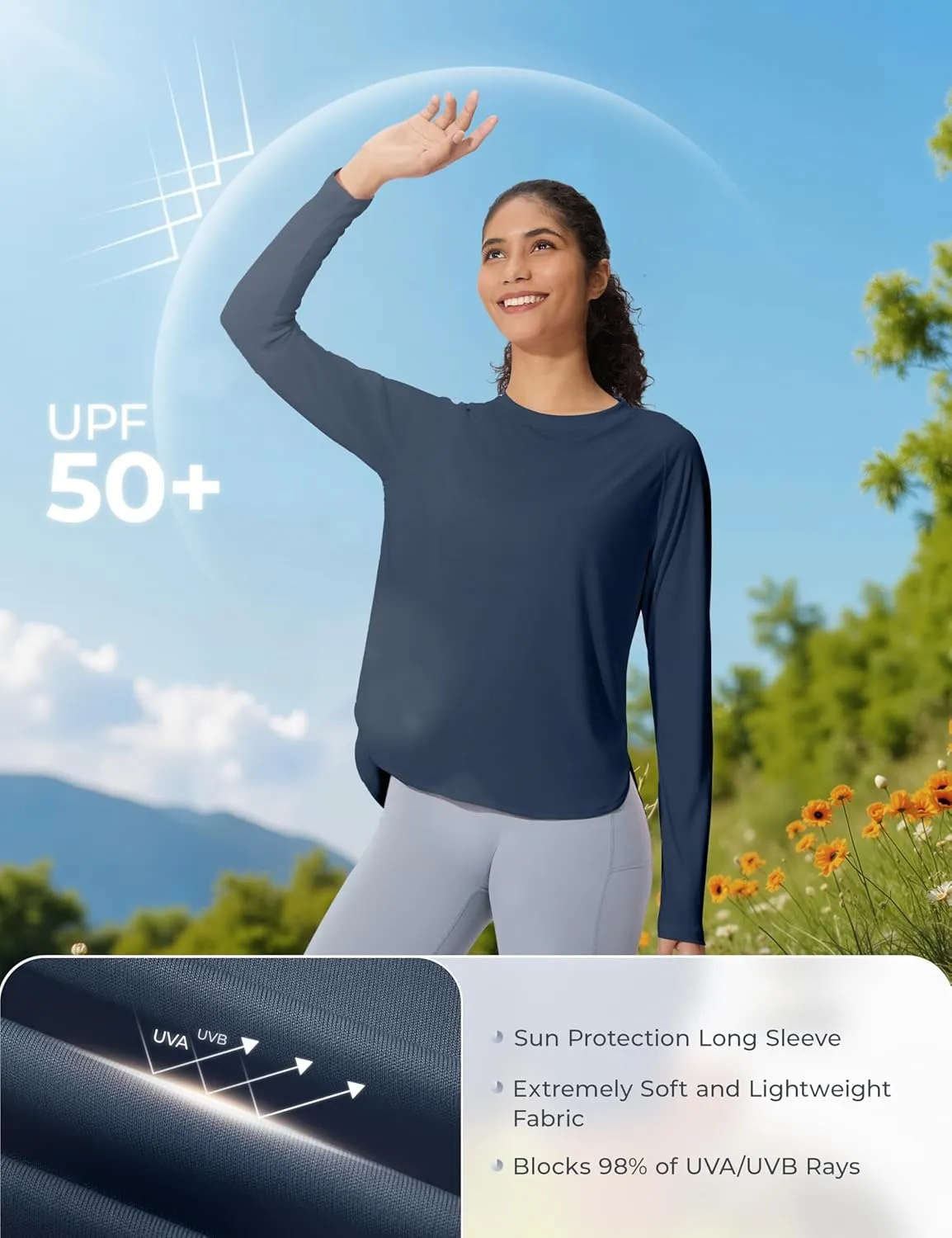 Women's Sun Shirts UPF 50  Long Sleeve Uv Protection Shirts Lightweight Quick Dry SPF Clothing Outdoor Hiking Tops