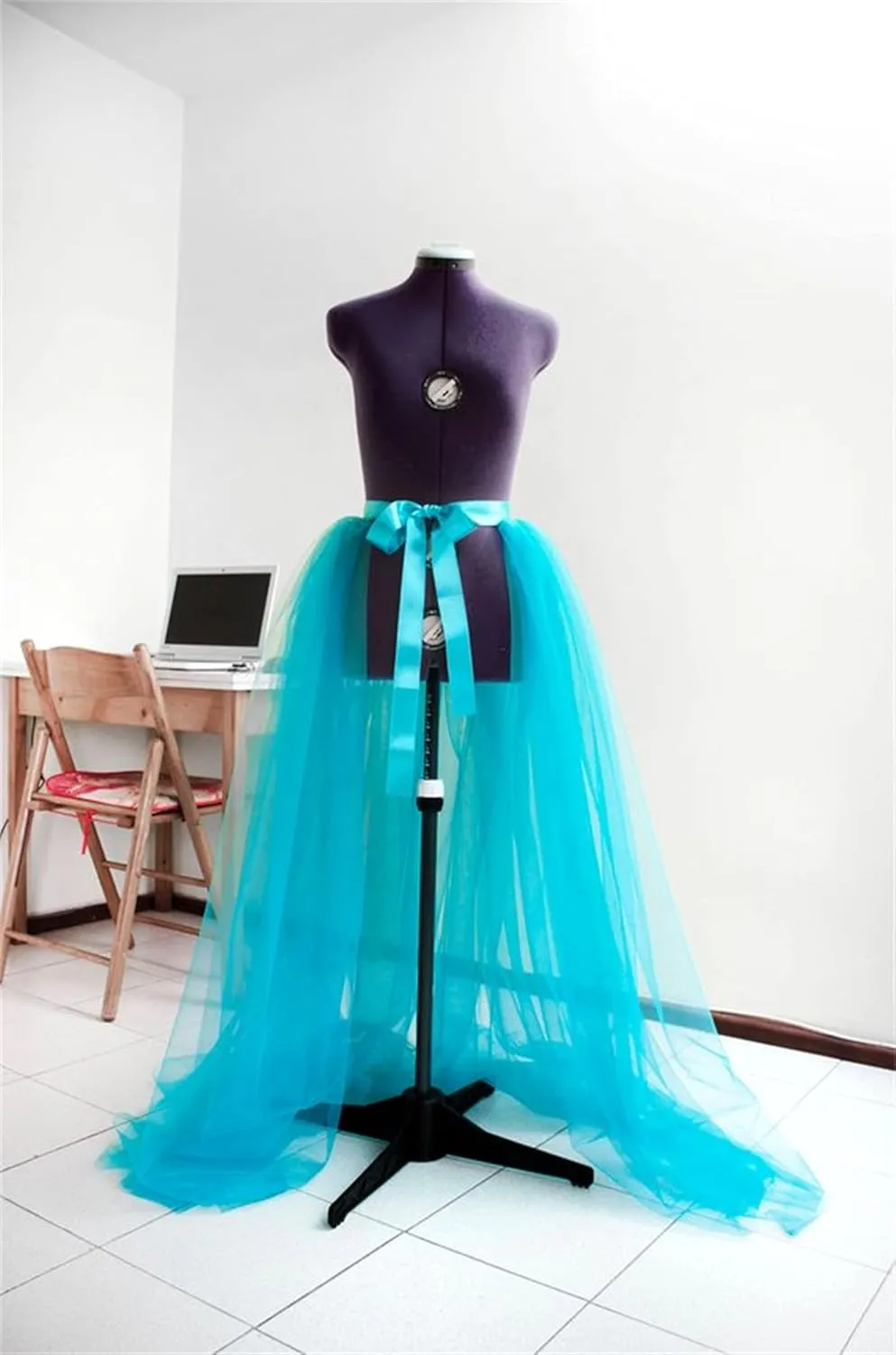 Womens Tulle Tutu High Waist Maxi Skirt Lace up Wedding Party Prom Cocktail Mesh Long Dress