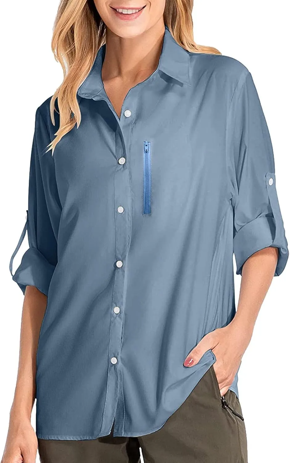 Women's UPF 50 Long Sleeve UV Sun Protection Safari Shirts Outdoor Quick Dry Sun Shirt Fishing Hiking Travel Shirts
