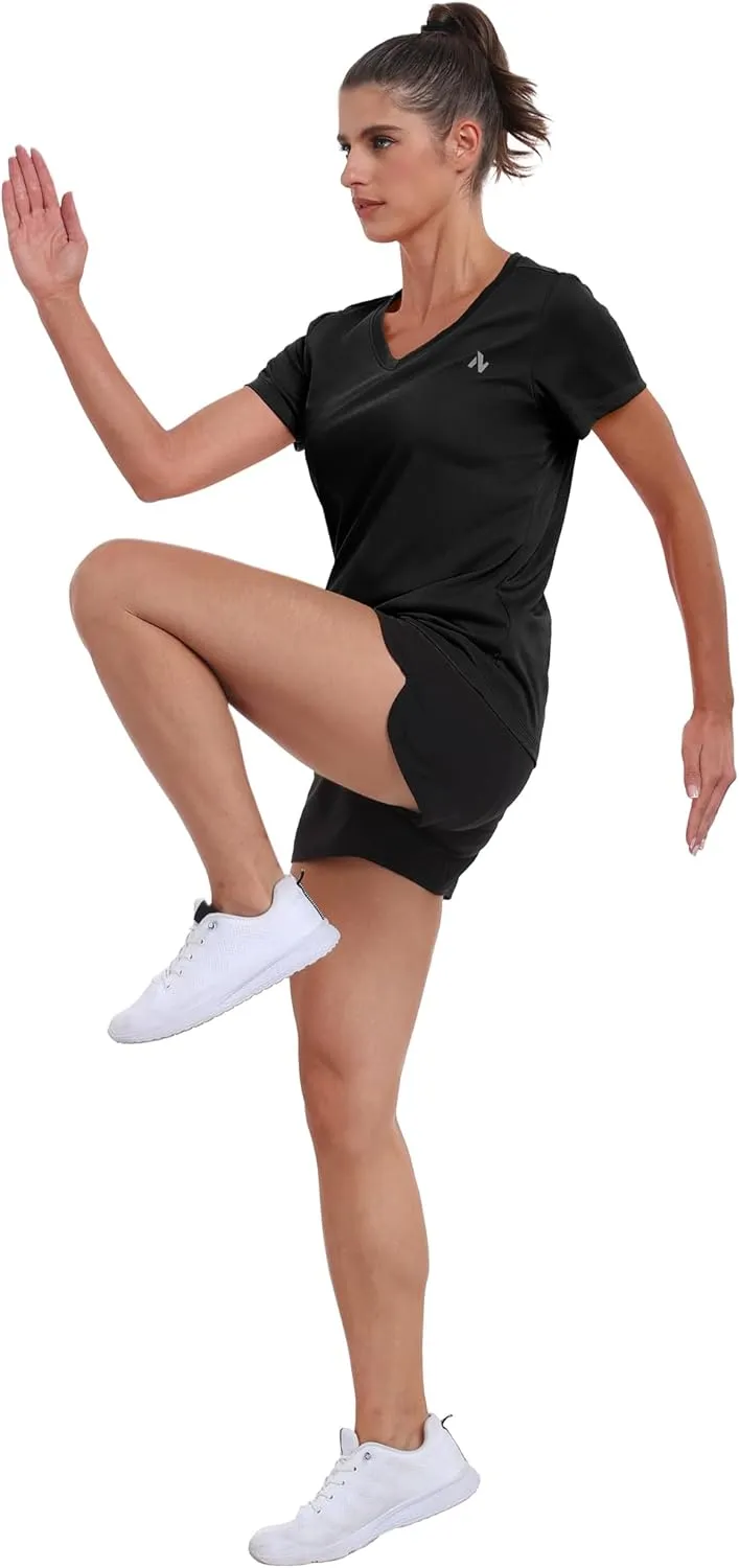 Women's UPF 50  Sun Shirts Dry Fit Athletic Running Long Sleeve T-Shirts V-Neck Performance Tee Top