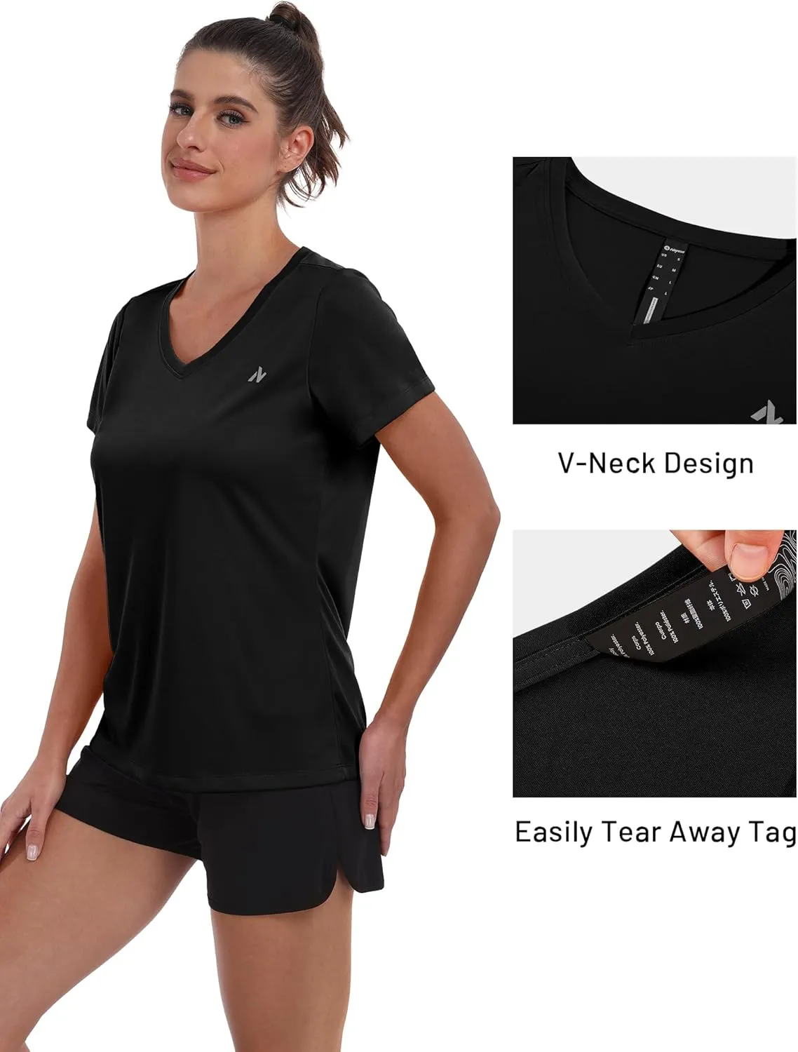 Women's UPF 50  Sun Shirts Dry Fit Athletic Running Long Sleeve T-Shirts V-Neck Performance Tee Top