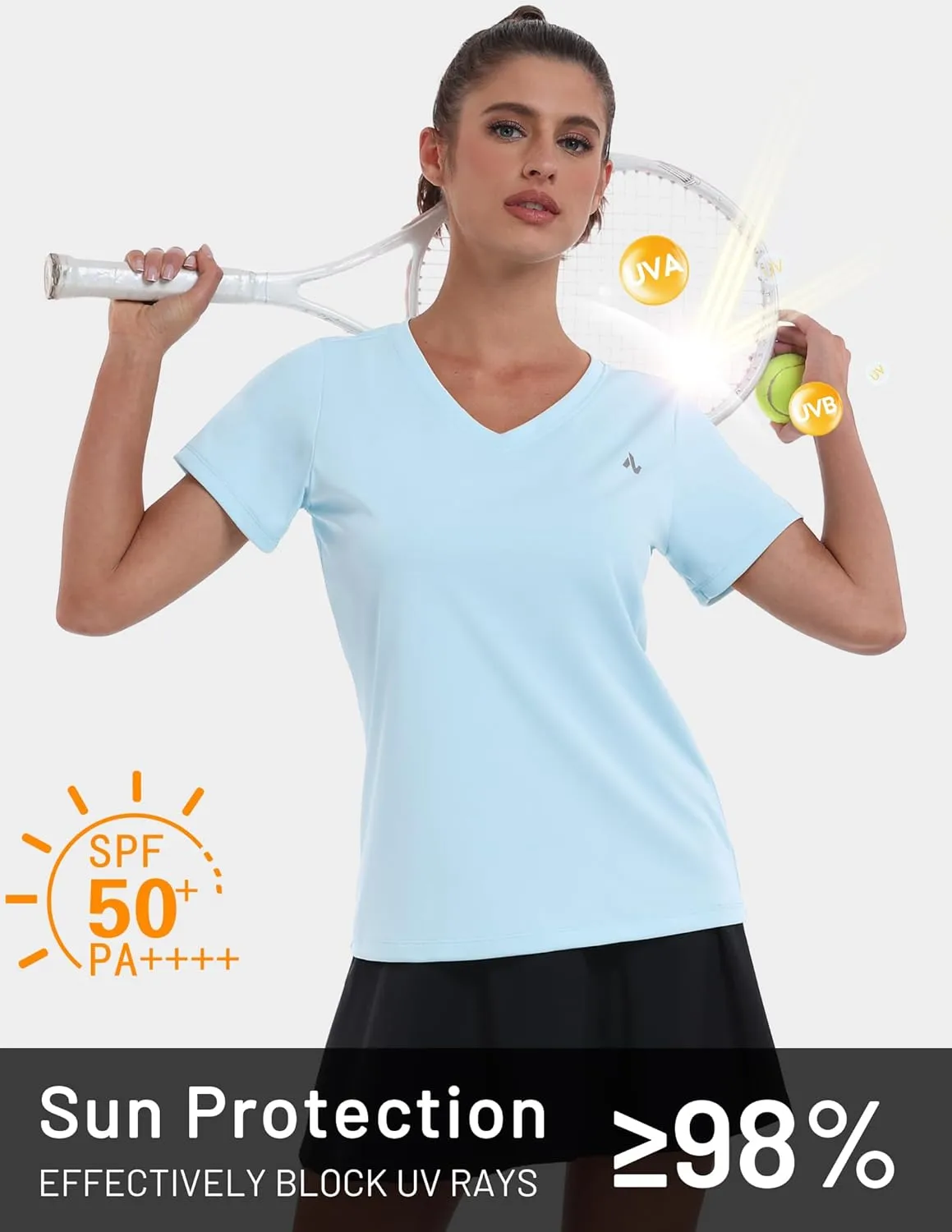 Women's UPF 50  Sun Shirts Dry Fit Athletic Running Long Sleeve T-Shirts V-Neck Performance Tee Top