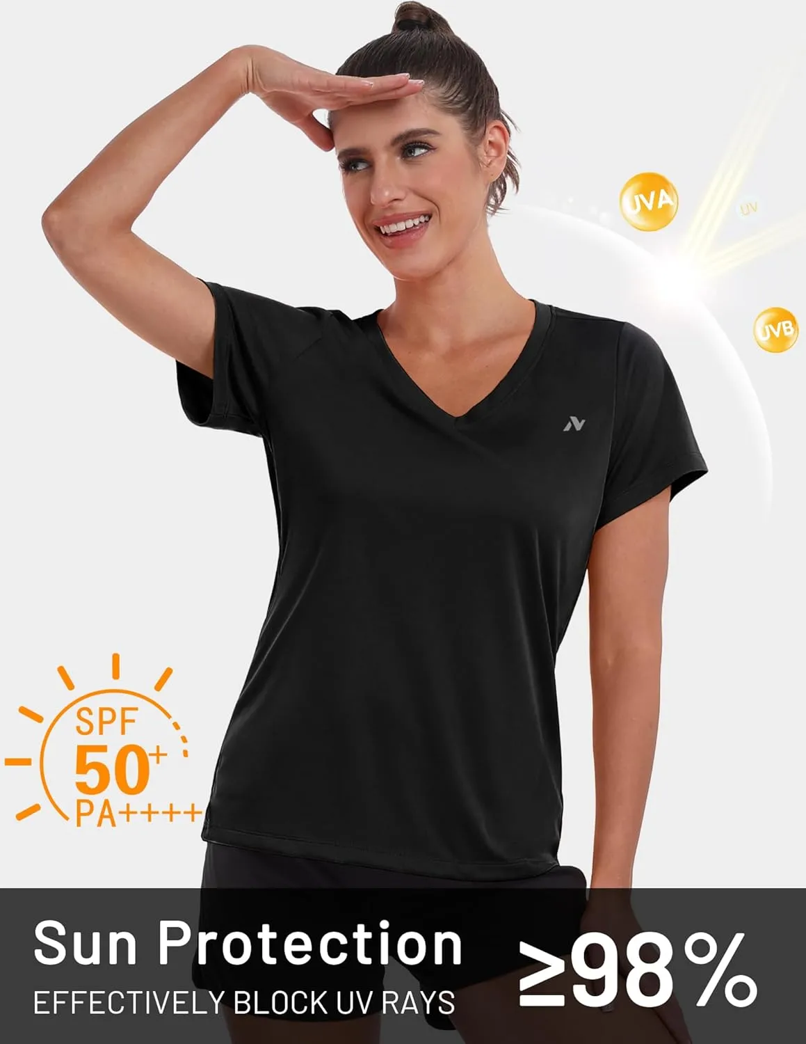 Women's UPF 50  Sun Shirts Dry Fit Athletic Running Long Sleeve T-Shirts V-Neck Performance Tee Top