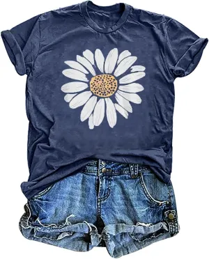 Women's Vintage Floral T Shirt Boho Wildflower Graphic Loose Tees Short Sleeve Casual Tops
