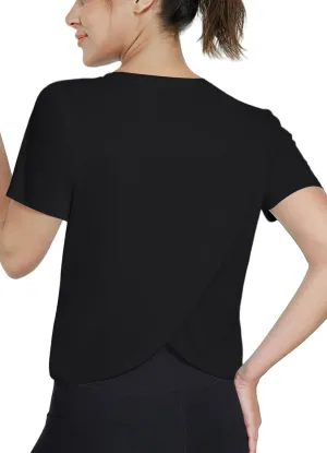 Women's Workout Shirts Short Sleeve Cropped Split Back Athletic Tops Active Running Gym Quick Dry Sun Shirts UPF 50 