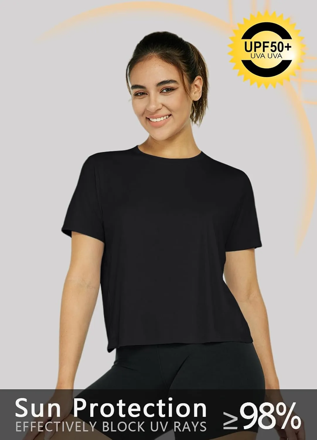 Women's Workout Shirts Short Sleeve Cropped Split Back Athletic Tops Active Running Gym Quick Dry Sun Shirts UPF 50 