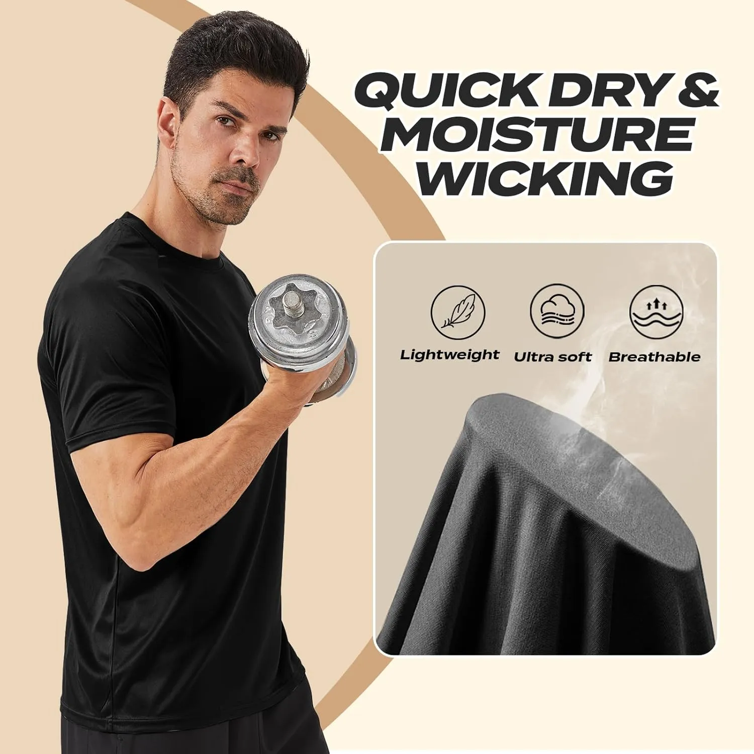 Workout Mens Shirts - Casual Black Quick Dry Moisture Wicking T-Shirts Crew Neck Short Sleeve for Gym Athletic Running