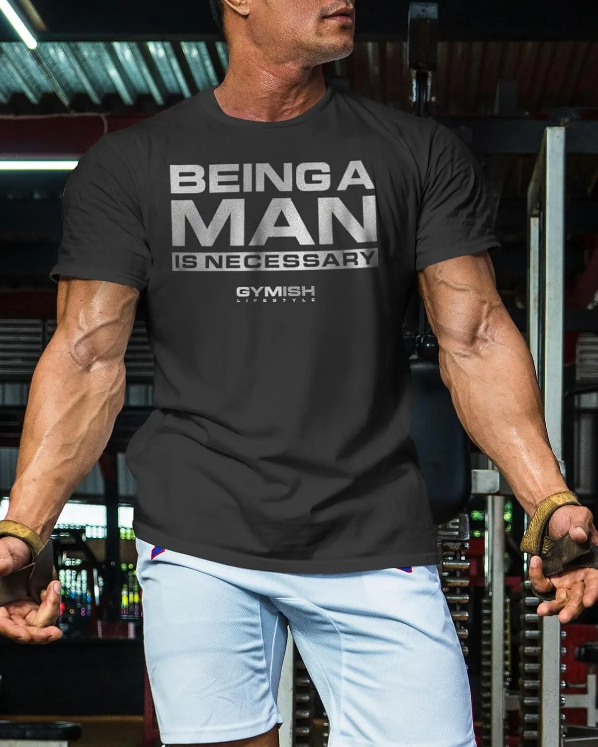 Workout Shirts for Men, Being A Man is Necessary Gym Shirt, Funny Lifting T-Shirt (Being A Man is Necessary)
