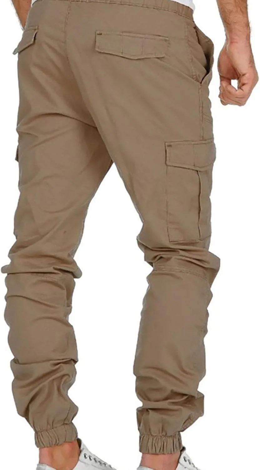 WUAI-Men Fashion Slim Fit Jogger Pants Drawstring Stretch Twill Cargo Athletic Workout Chino Utility Combat Pants with Pocket