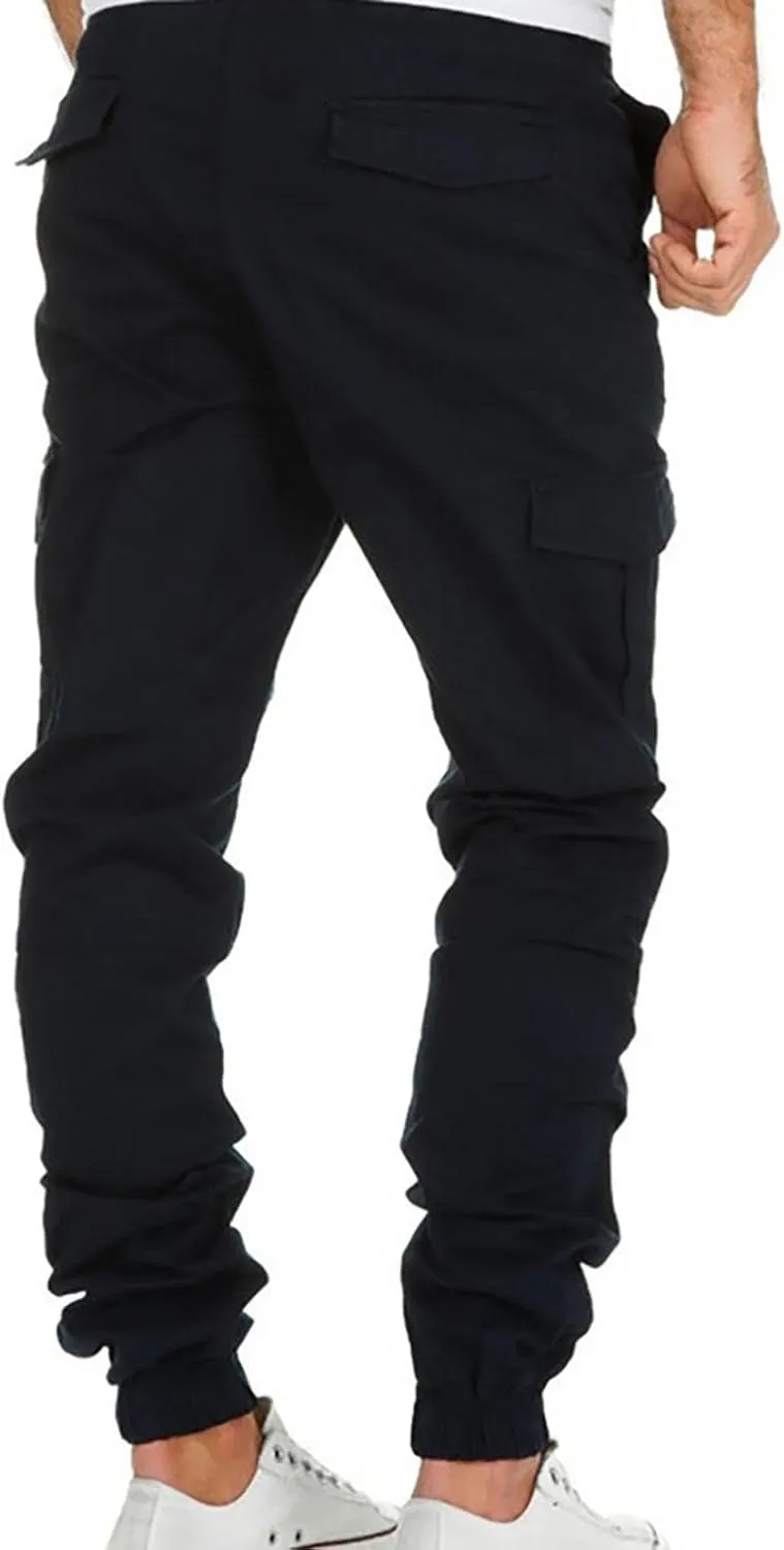 WUAI-Men Fashion Slim Fit Jogger Pants Drawstring Stretch Twill Cargo Athletic Workout Chino Utility Combat Pants with Pocket