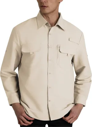WULFUL Men's Sun Protection Fishing Shirts UPF 50  UV Lightweight Quick Dry Cooling Button Down Shirts for Work Hiking Safari