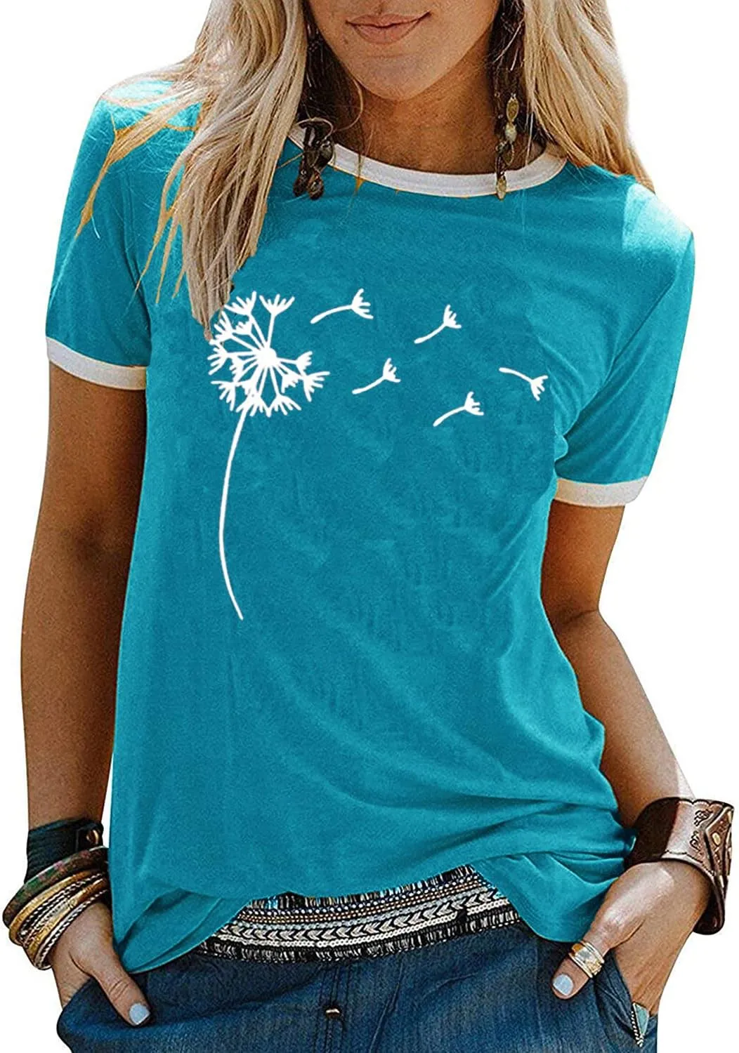 YEXIPO Graphic Tees for Women Short Sleeve Summer Tops Funny Letter Printed Loose Casual T Shirts