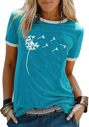 YEXIPO Graphic Tees for Women Short Sleeve Summer Tops Funny Letter Printed Loose Casual T Shirts