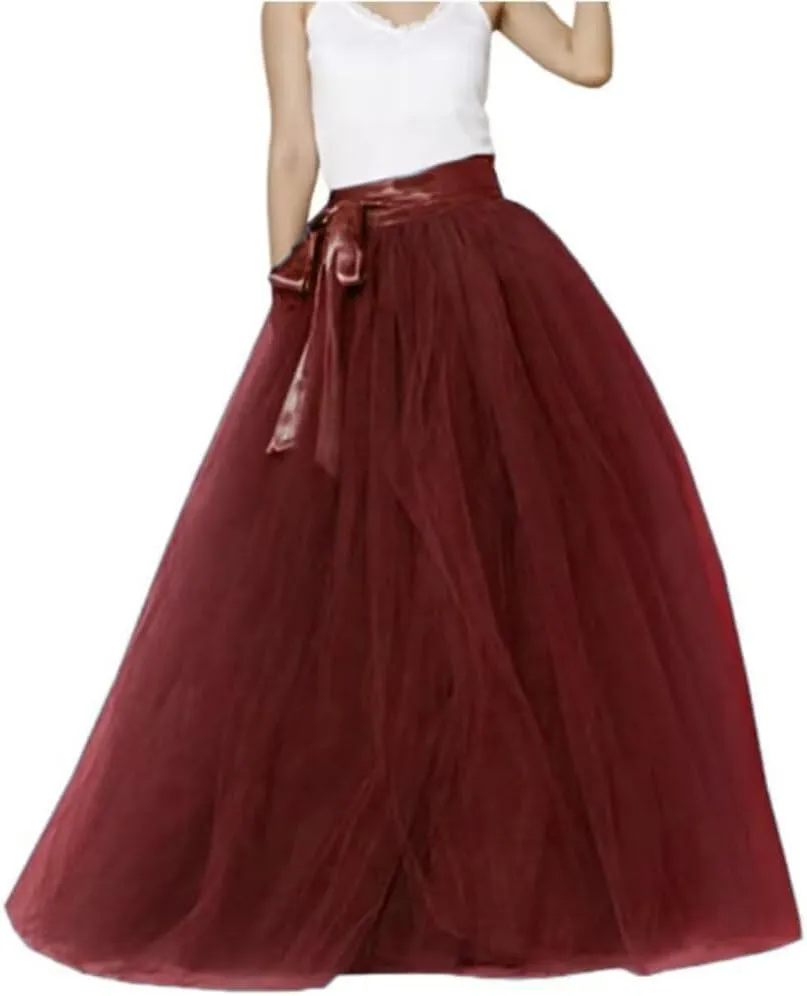 YJNXHN Women's Long Maxi Layered A Line Tulle High Waist Skirt Floor Length for Wedding Party Evening Prom