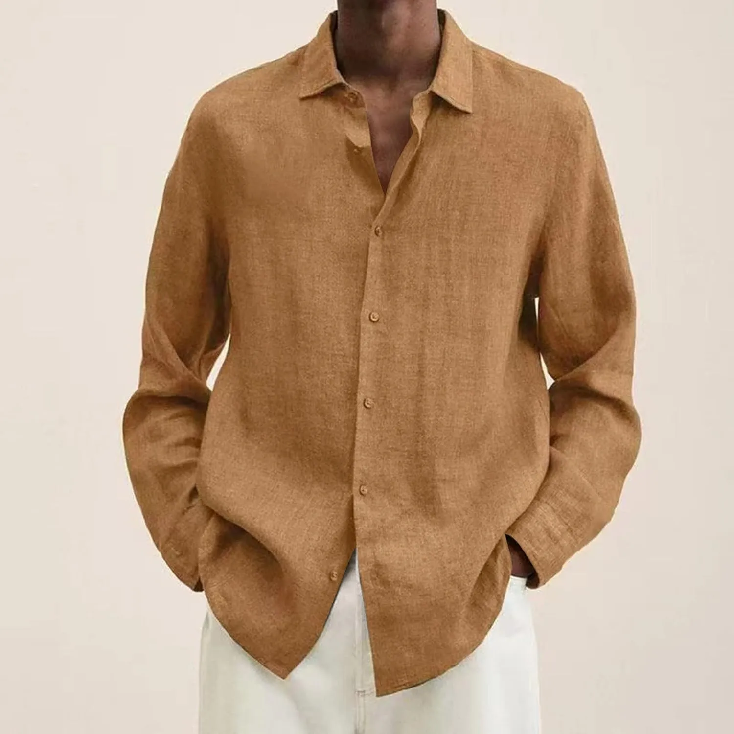 Ymosrh Men's Shirts Designer Spring Summer Casual Cotton Linen Solid Color Long Sleeve Shirts Loose for Men, S-3XL