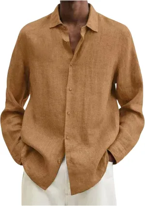 Ymosrh Men's Shirts Designer Spring Summer Casual Cotton Linen Solid Color Long Sleeve Shirts Loose for Men, S-3XL