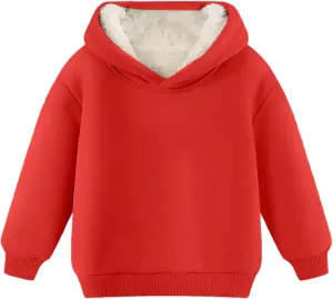 Youth Boys Girls Winter Sherp Lined Hoodie Kid's Fleece Pullover Hooded Sweatshirt Thicken Basic Solid Cotton Hoodie