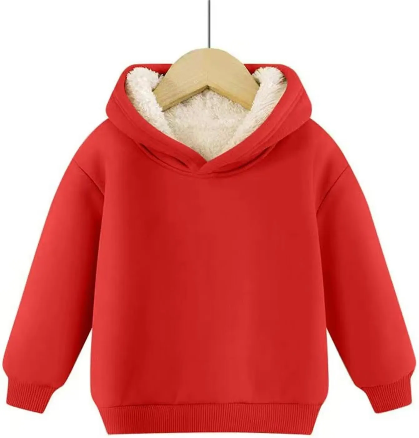 Youth Boys Girls Winter Sherp Lined Hoodie Kid's Fleece Pullover Hooded Sweatshirt Thicken Basic Solid Cotton Hoodie