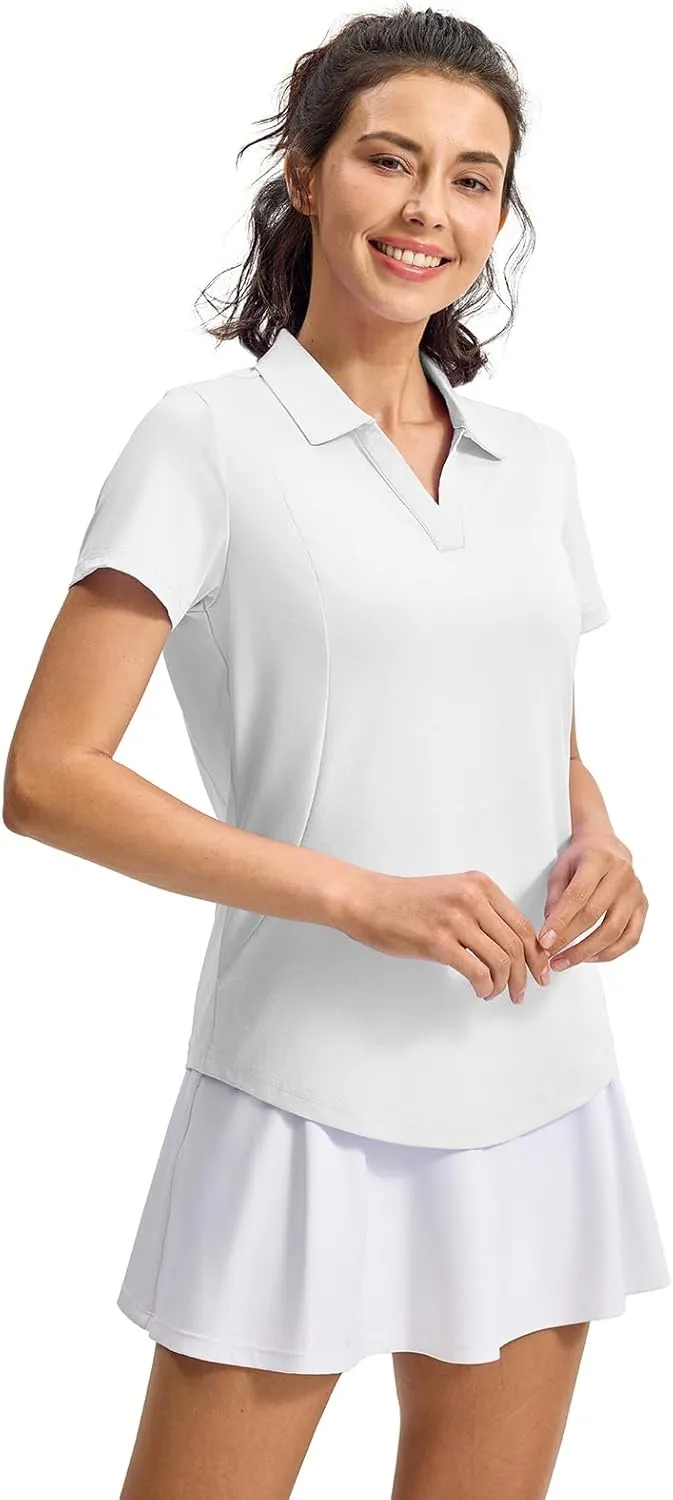 YSENTO Womens Golf Apparel Shirts Clothes V-Neck Tops Collared UPF 50  Dry Fit Short Sleeve Tennis Polo Shirts