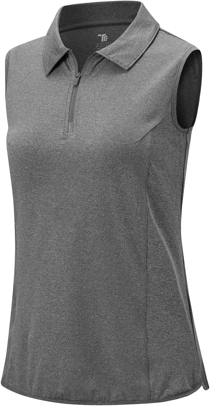 YSENTO Women's Sleeveless Golf Shirts Tops Clothes Collared 1/4 Zip Quick Dry Tennis Polo Shirts Apparel
