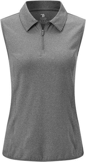 YSENTO Women's Sleeveless Golf Shirts Tops Clothes Collared 1/4 Zip Quick Dry Tennis Polo Shirts Apparel