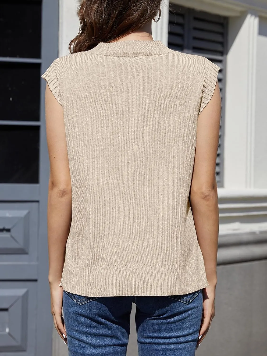 ZDC Women's V Neck Sweater Vest Oversized Sleeveles Casual Tank Tops Ribbed Knit Loose Fit Pullover