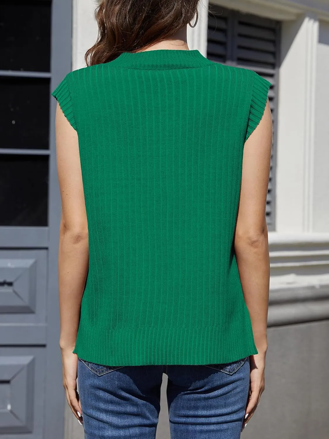 ZDC Women's V Neck Sweater Vest Oversized Sleeveles Casual Tank Tops Ribbed Knit Loose Fit Pullover