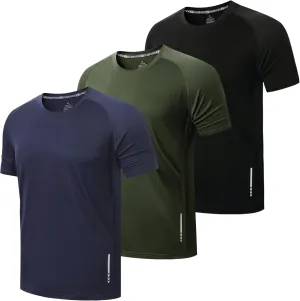ZENGVEE Men's 3 Pack Workout Shirts Quick Dry Moisture Wicking Short Sleeve Mesh Athletic T-Shirts Lightweight Athletic