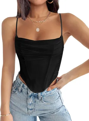 ZESICA Women's Summer Corset Tops Sexy Spaghetti Straps Mesh Bustier Top Cute Camisole Tank Tops