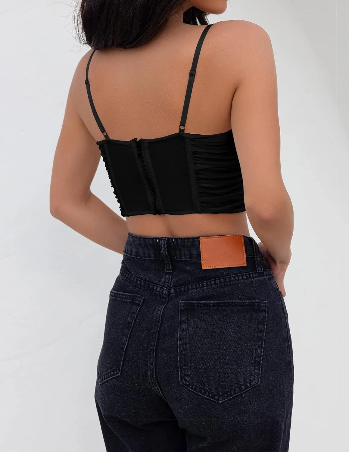 ZESICA Women's Summer Corset Tops Sexy Spaghetti Straps Mesh Bustier Top Cute Camisole Tank Tops